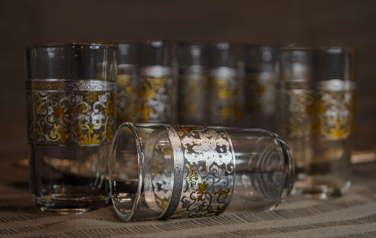 Verres à eau & jus — Motifs dorés & argentés (Lot de 6)