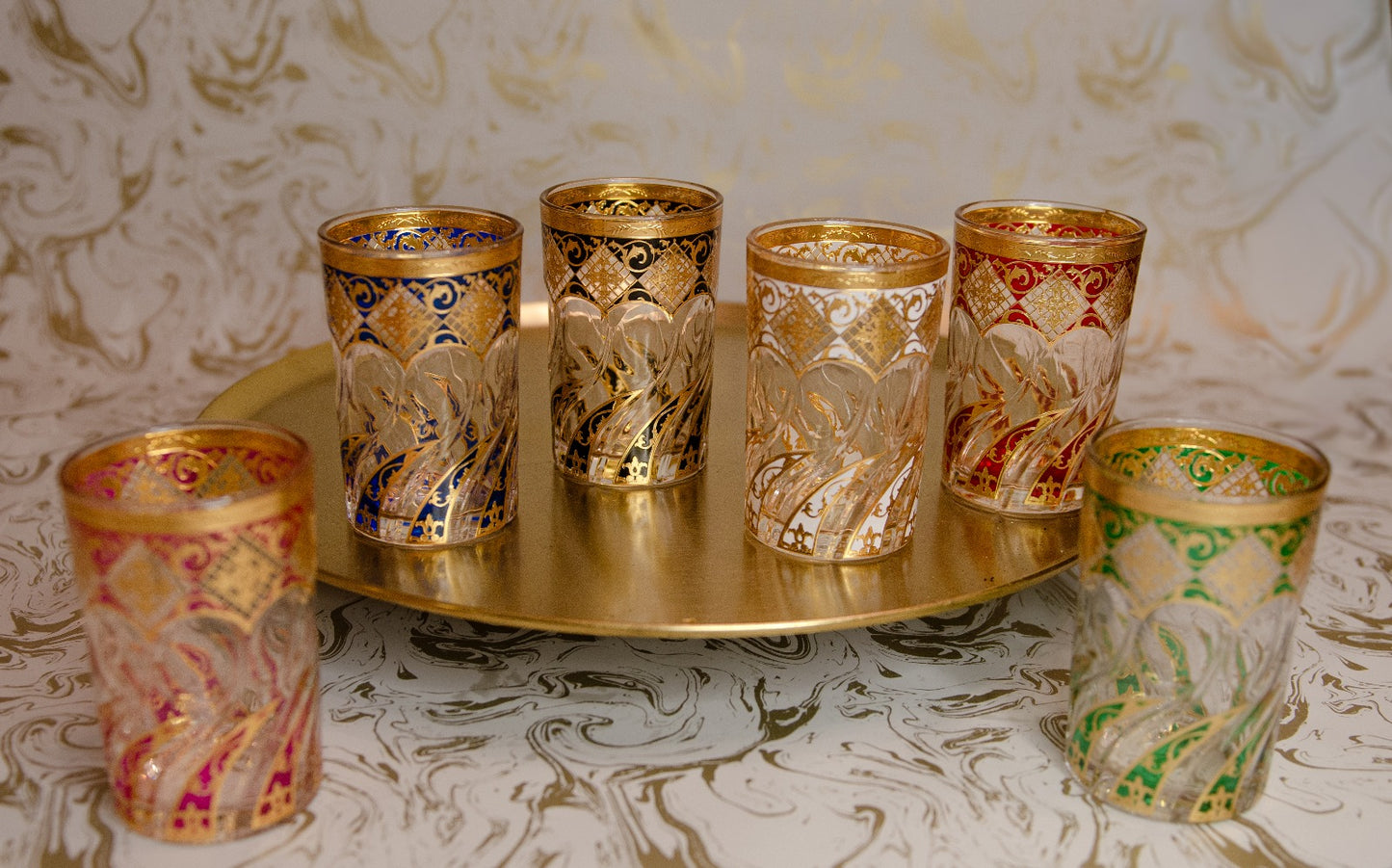 Verres à thé marocains à base dorée – Lot de 6